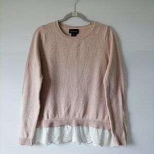 Cynthia Rowley Womens Baby Pink Crew Neck Eyelet Hem Pullover Sweater Size L